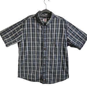 Dickies Men's XL Short Sleeved Button Down Shirt Dark Blue Black Checker Plaid